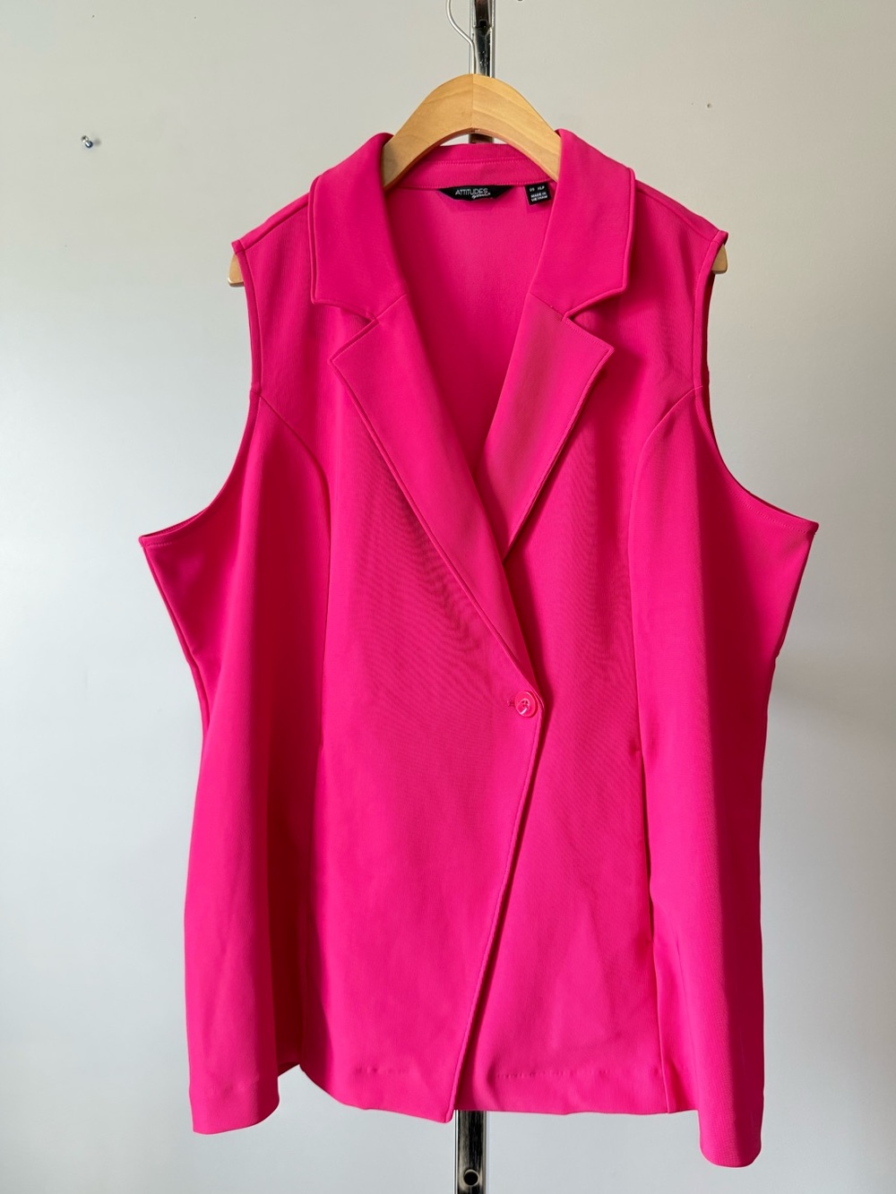 Attitudes by Renee Euro Knit Sleeveless Blazer Vest Fuchsia Pink XLP